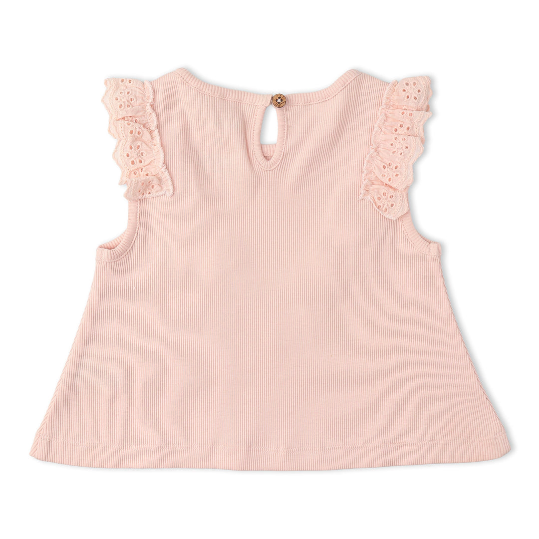 MakeMake Organics Ruffle Top Shorts Set Blush styled - organic toddler matching separates
