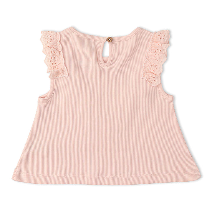 MakeMake Organics Ruffle Top Shorts Set Blush styled - organic toddler matching separates
