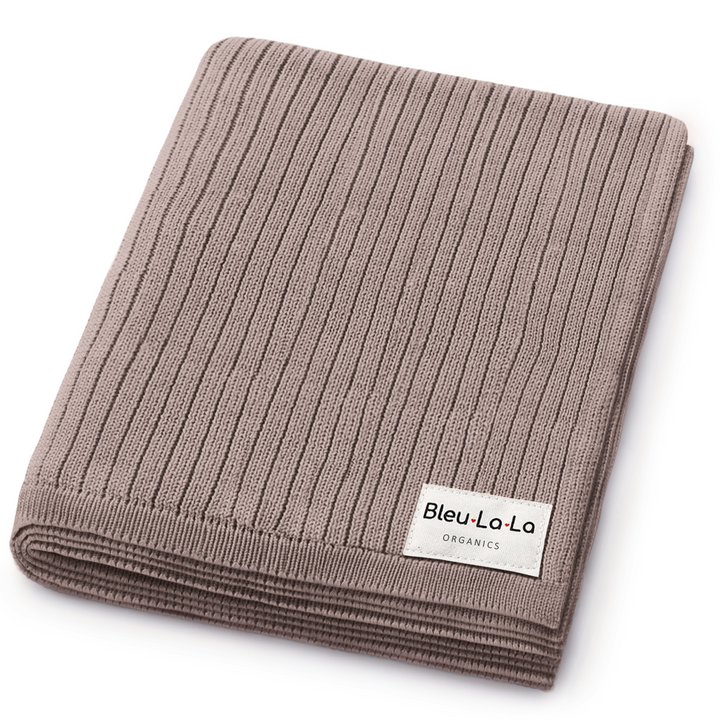 Folded navy Bleu La La Organic Ribbed Knit Cotton Baby Blanket, thick ribbed newborn swaddle blanket