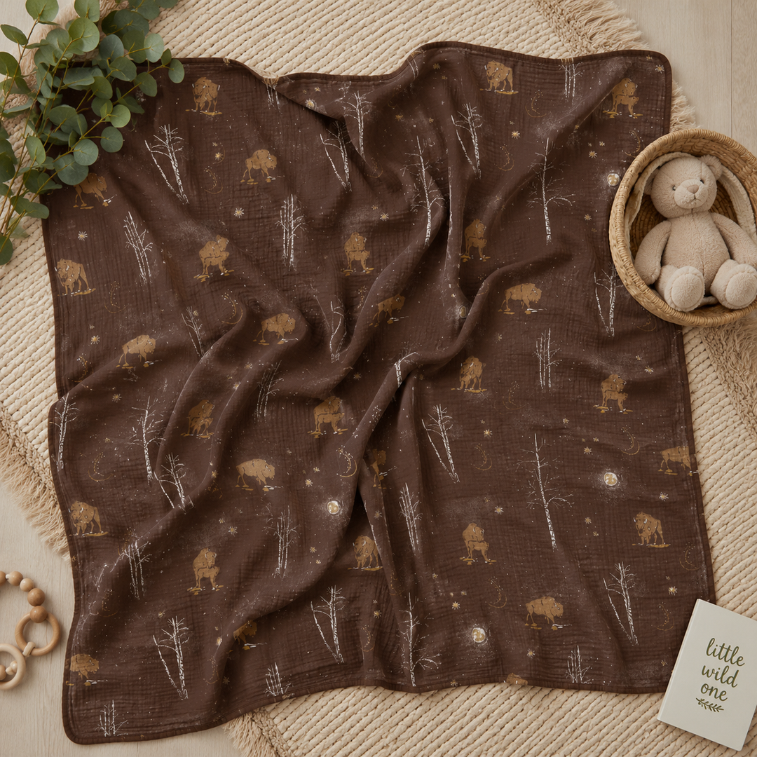 Mady & Max Winter Bison Muslin Swaddle, 100% cotton baby swaddle blanket