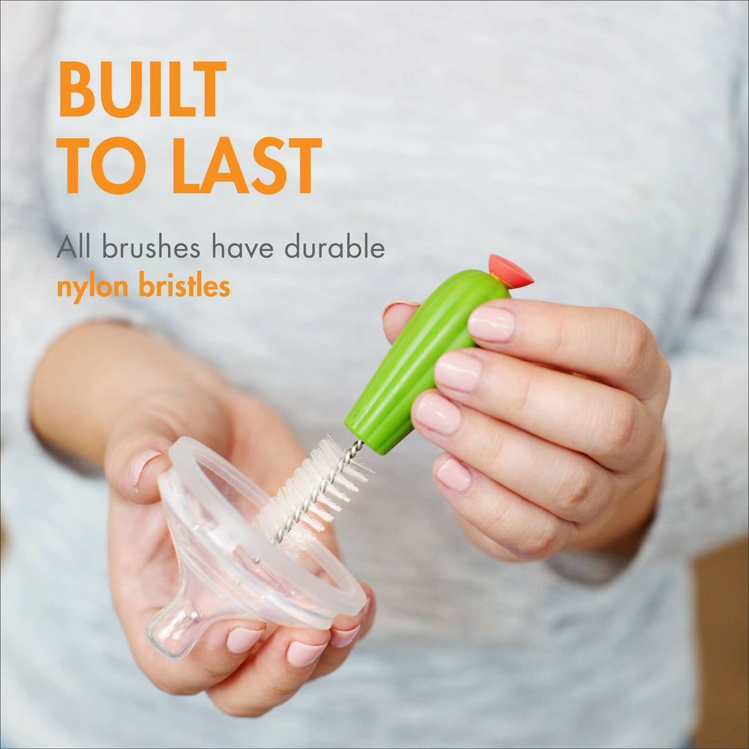 Countertop bottle brush set, Boon Cacti Green with vase for drying and storage