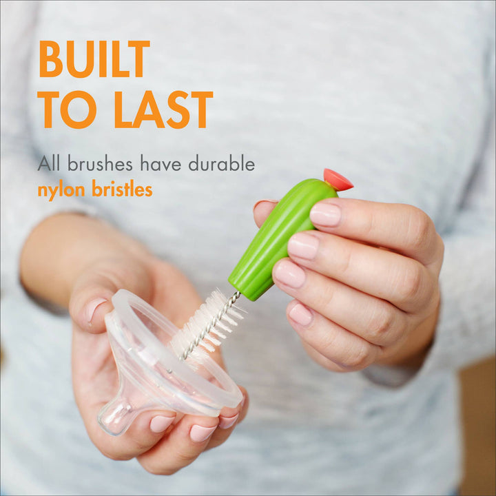 Countertop bottle brush set, Boon Cacti Green with vase for drying and storage