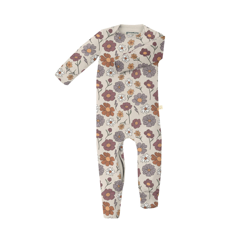 Gunamuna Convertible Baby Pajamas in Bouquet, lightweight baby bamboo pajamas for babies.