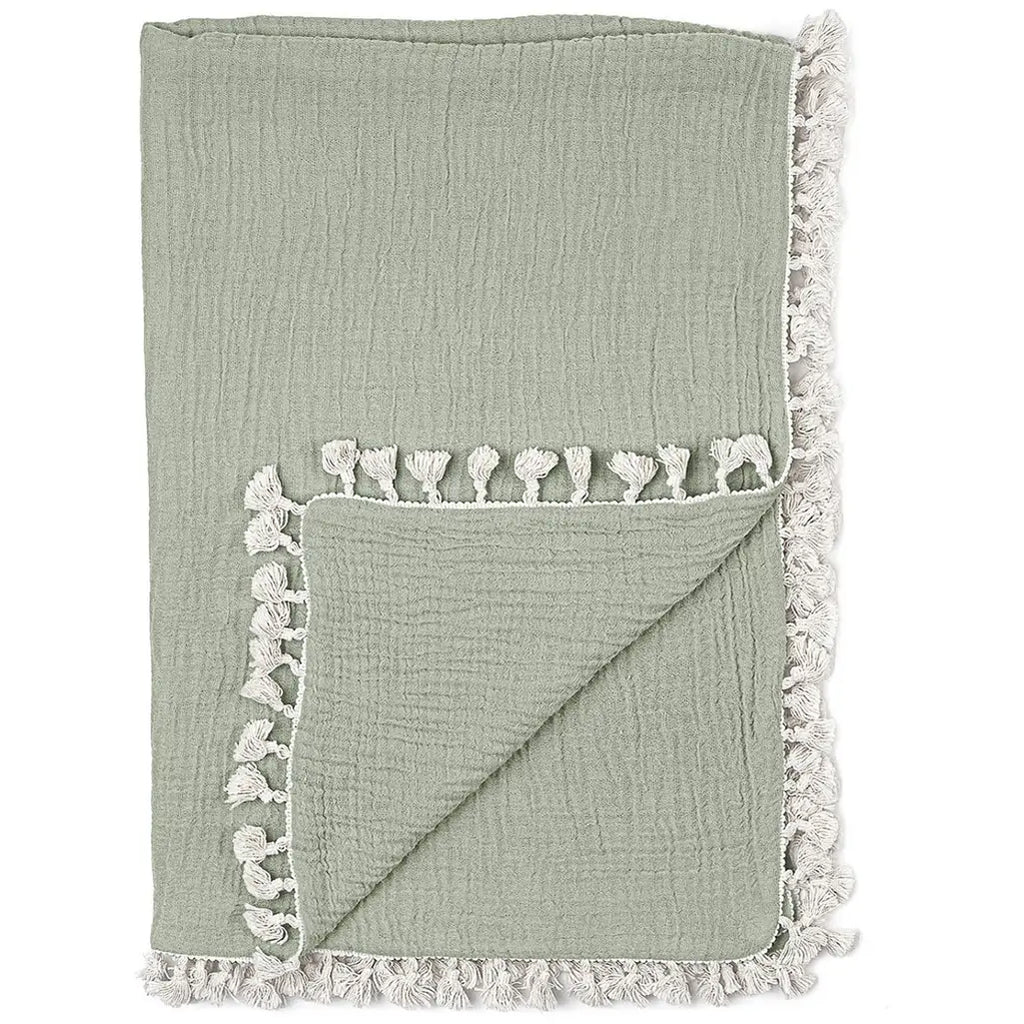 baby boy blanket green with fringe