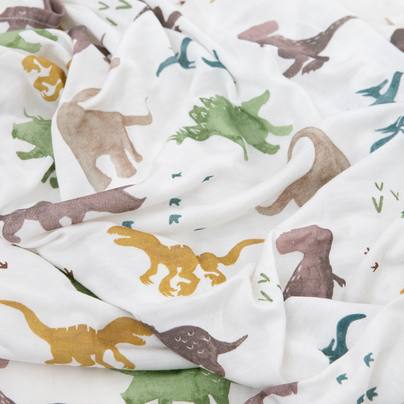 Dino Pals muslin swaddle by Little Unicorn, Stretch Knit Swaddle Blanket, perfect for cozy infant naps