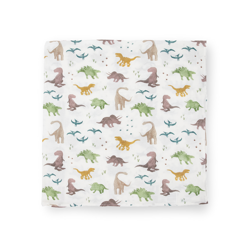 Little Unicorn baby blankets, Stretch Knit Swaddle Blanket - Dino Pals, soft and breathable for newborns