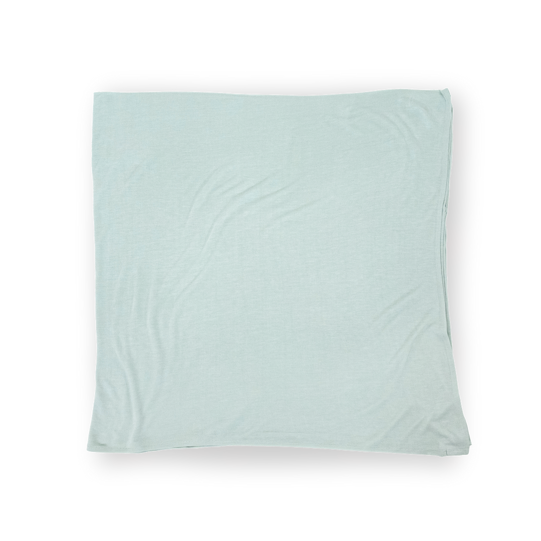 Frost Green infant muslin blankets by Little Unicorn, Stretch Knit Swaddle Blanket for gentle cuddles.