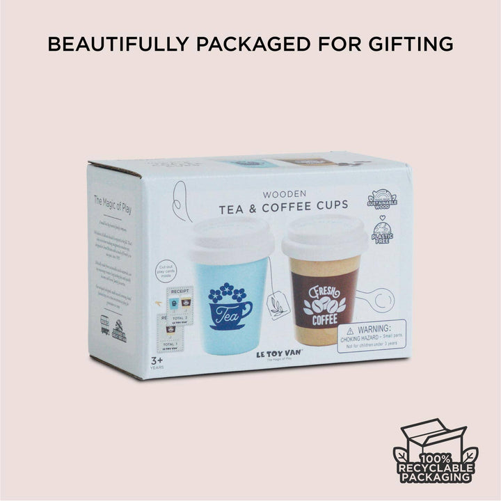 Eco-friendly playtime is enhanced using Le Toy Van Tea & Coffee Re-Useable Eco Cups wooden toys
