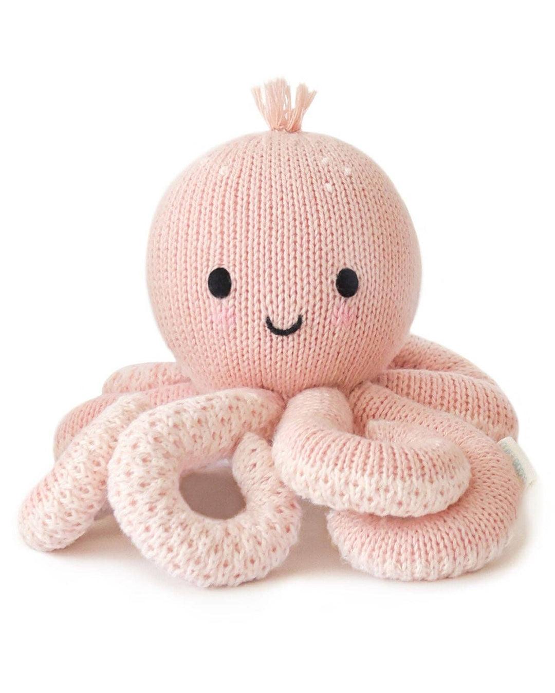 Hand-knit octopus stuffed animal Cuddle + Kind Baby Octopus in Soft Coral Pink for babies
