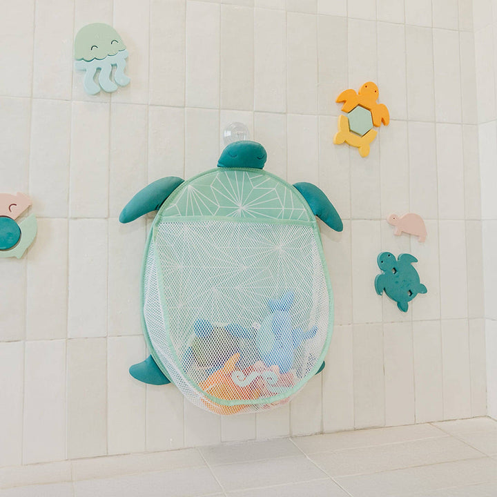 Foam bath toys with organizer, Copper Pearl bath playset for storage and bath time fun