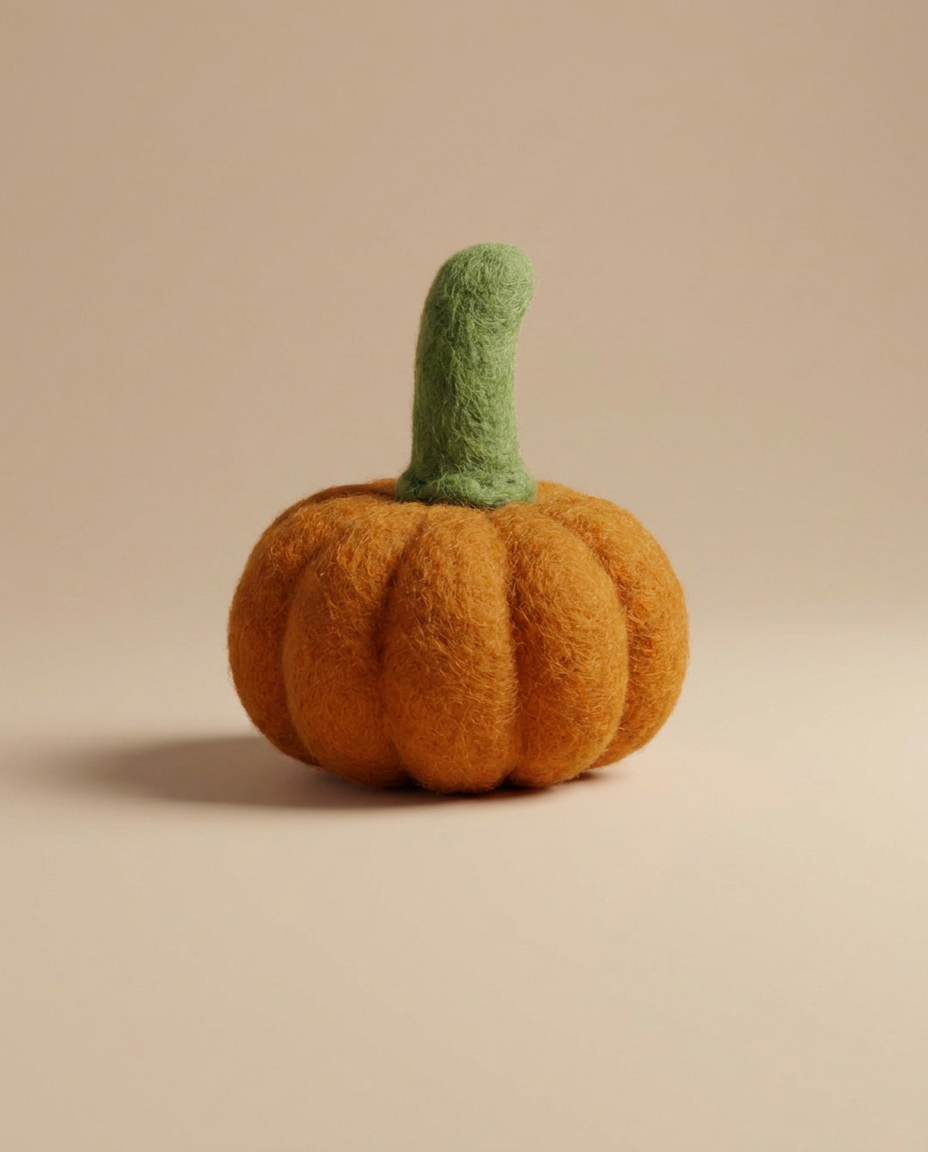 Kaddu Felt Pumpkin Vegetable Play Food handmade wool toy with green stem