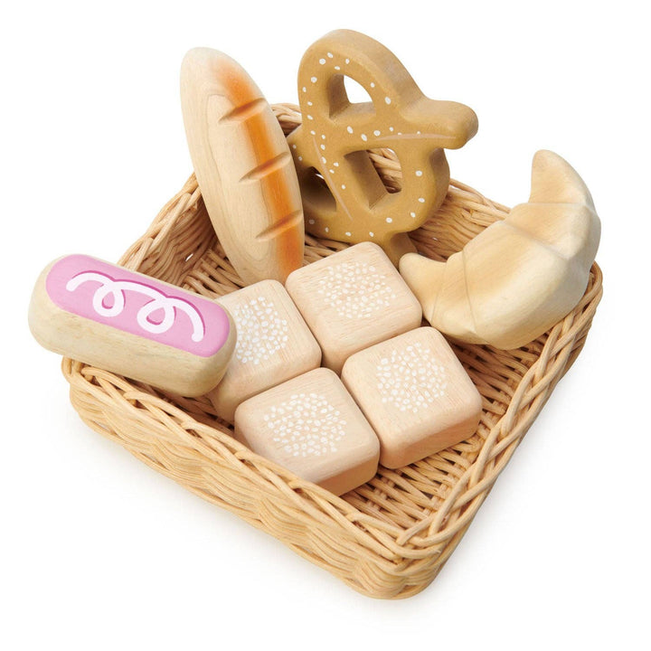Imaginative play comes alive with the Tenderleaf Toys Bread Basket, a wooden toy for kids.