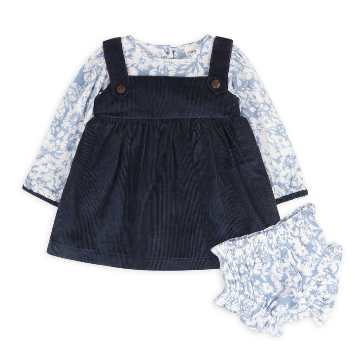 viverano organic blue cassis corduroy pinafore set 