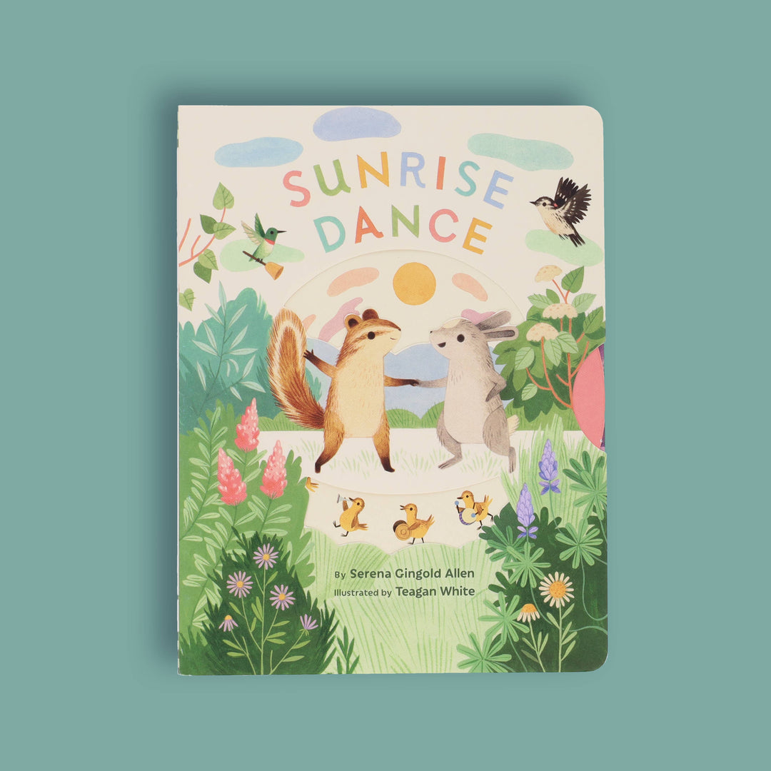 Sunrise Dance interactive morning read-aloud board book cover on teal background