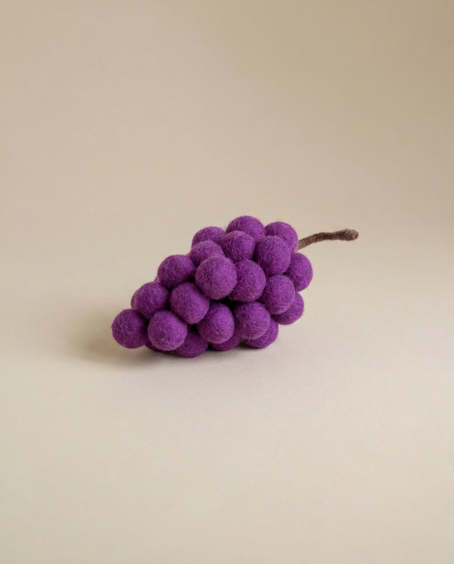 Kaddu Felt Grapes Fruit Play Food, handmade wool bunch for pretend kitchens