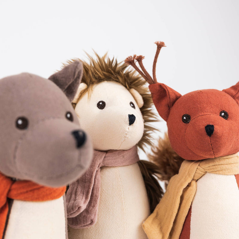 three stuffed animals facing camera from egmont toys forest bowling game for kids