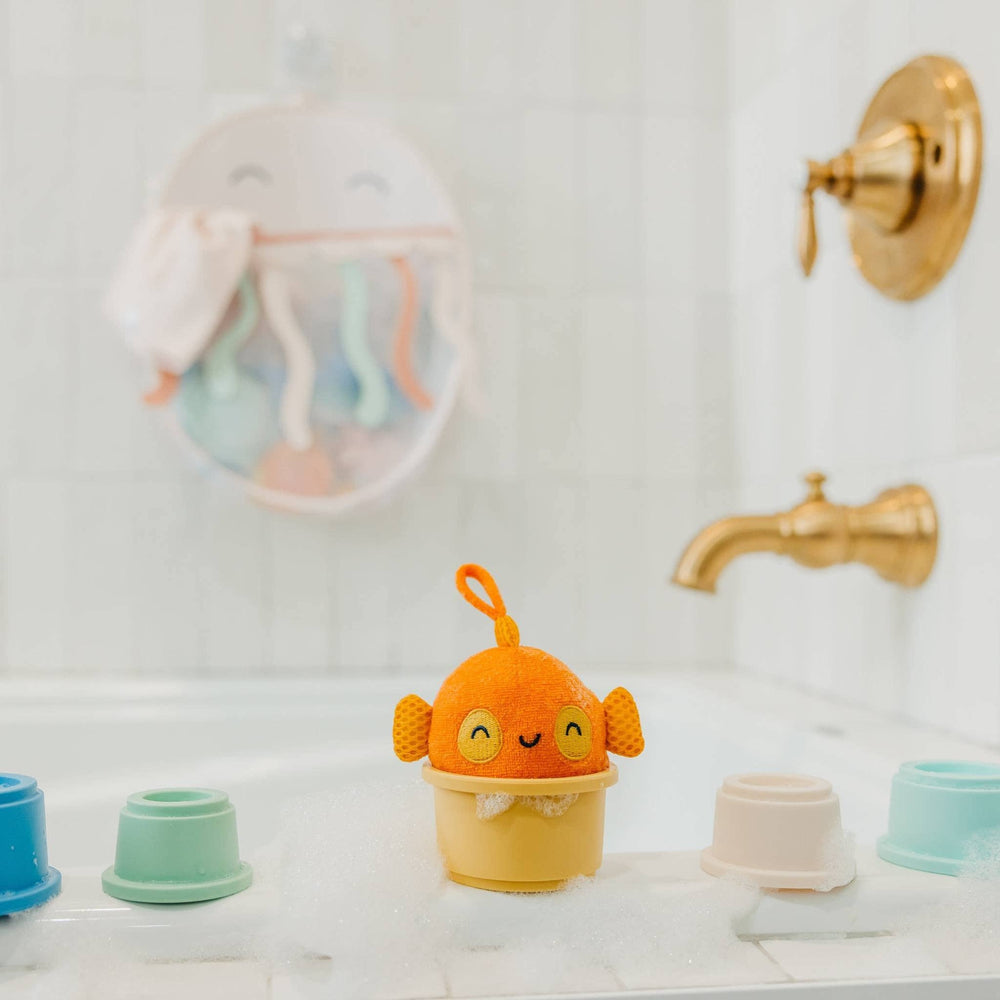 Copper Pearl plush bath toy set oceana, soft baby bath toys for sensory play and gentle water fun