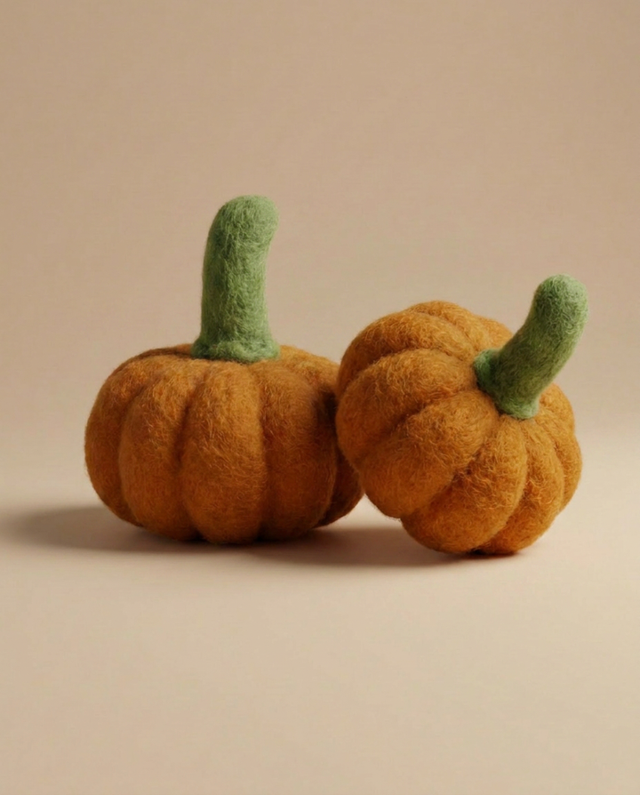 Felt Pumpkin play food pair by Kaddu, perfect for Waldorf autumn harvest sets
