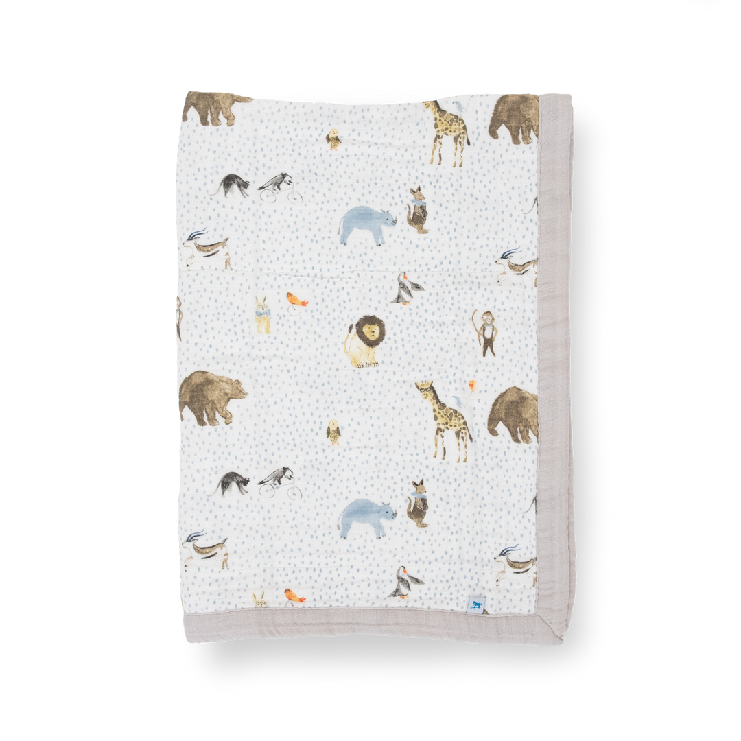 Cotton Muslin Baby Quilt - Party Animals