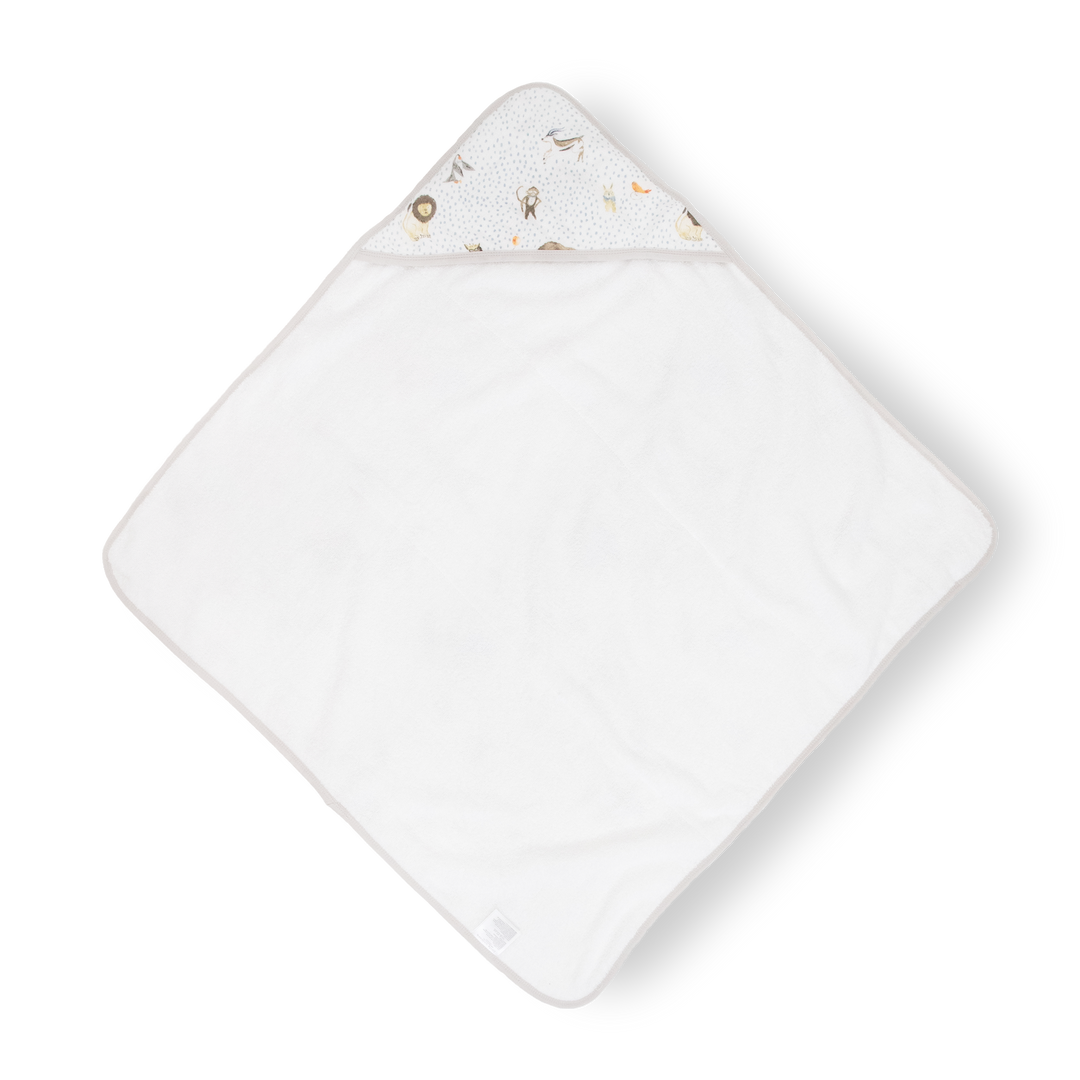 Cozy hooded baby towel by Little Unicorn, Infant Hooded Towel - Party Animals, perfect for keeping infants warm after bath