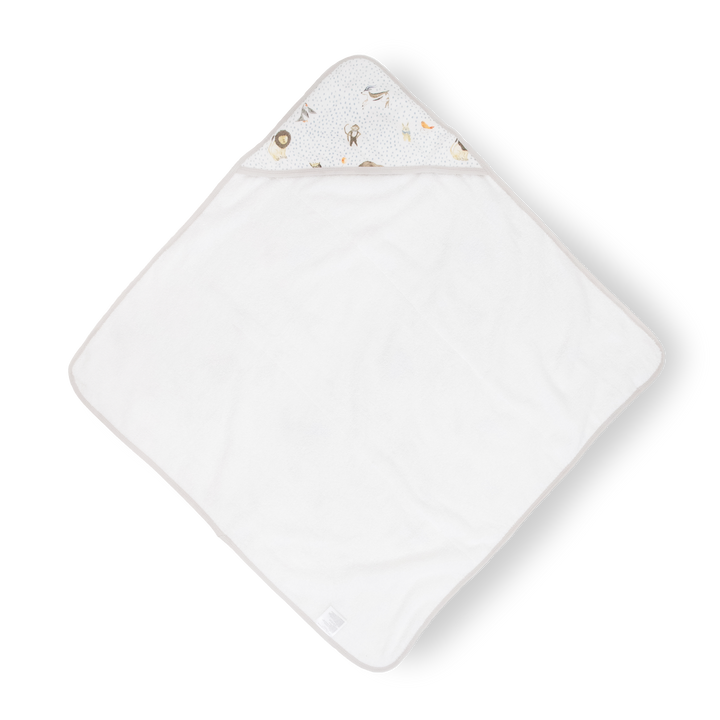 Cozy hooded baby towel by Little Unicorn, Infant Hooded Towel - Party Animals, perfect for keeping infants warm after bath