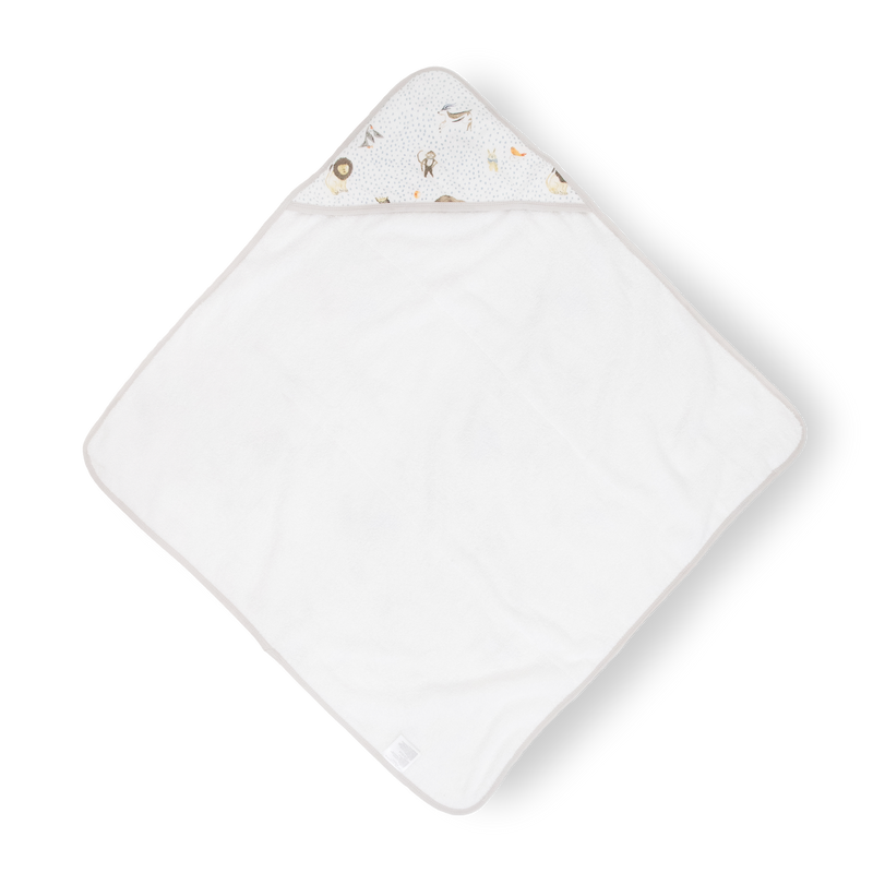 Cozy hooded baby towel by Little Unicorn, Infant Hooded Towel - Party Animals, perfect for keeping infants warm after bath