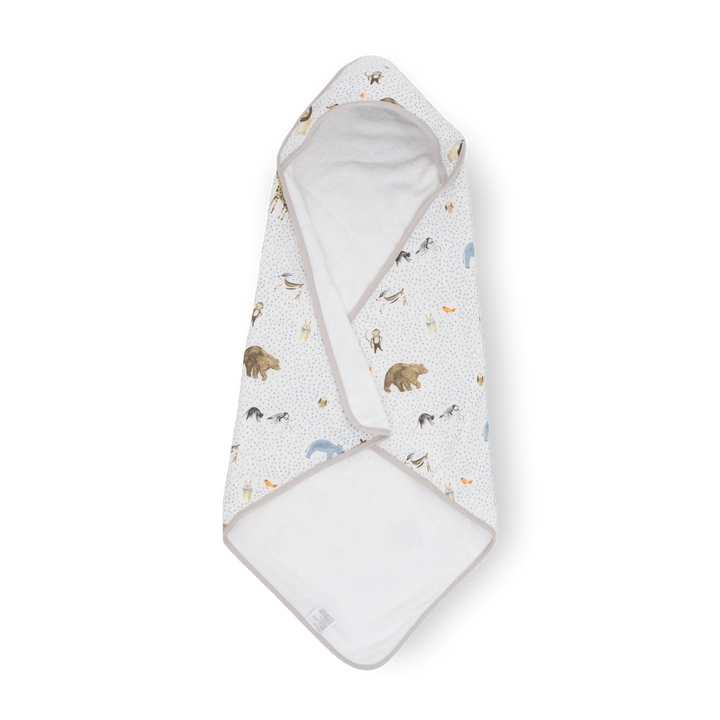 Little Unicorn Infant Hooded Towel - Party Animals in colorful circus animal print, soft baby towels for bath time