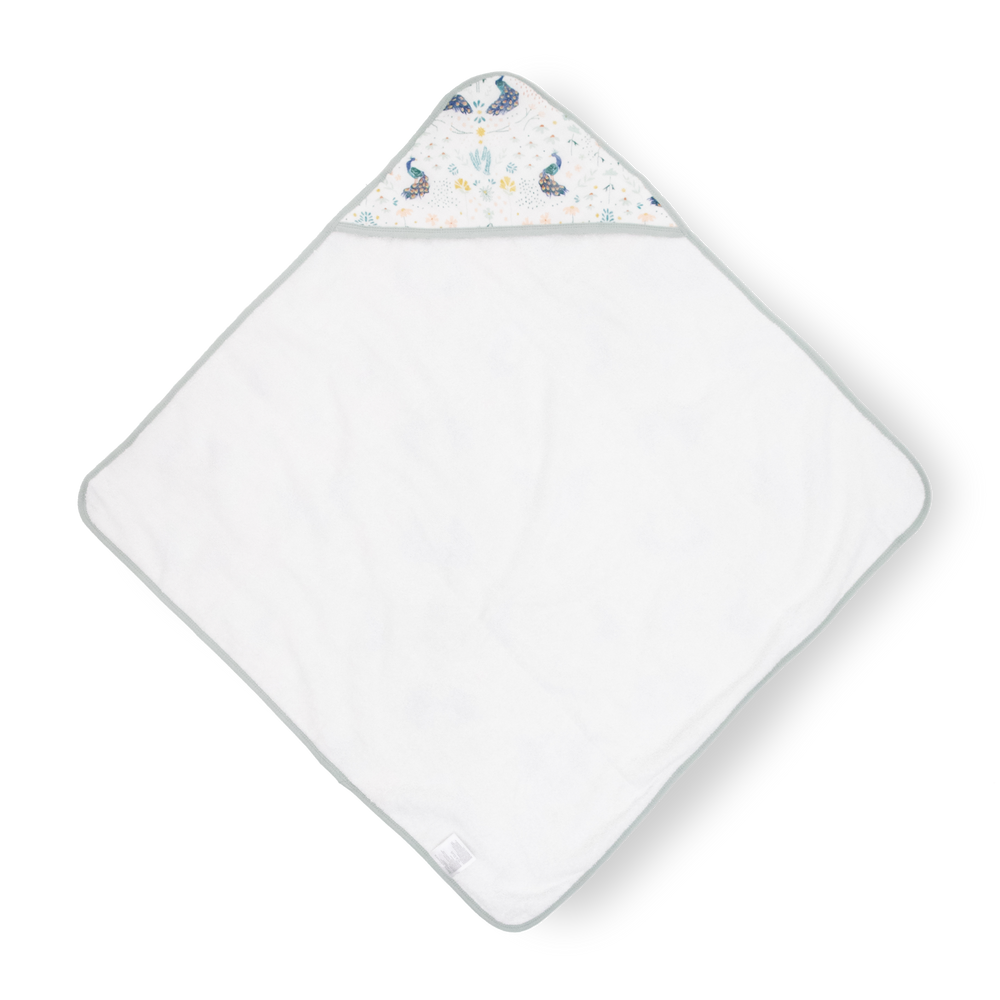 Cozy hooded baby towel by Little Unicorn, Infant Hooded Towel - Peacock, perfect for keeping infants warm after bath