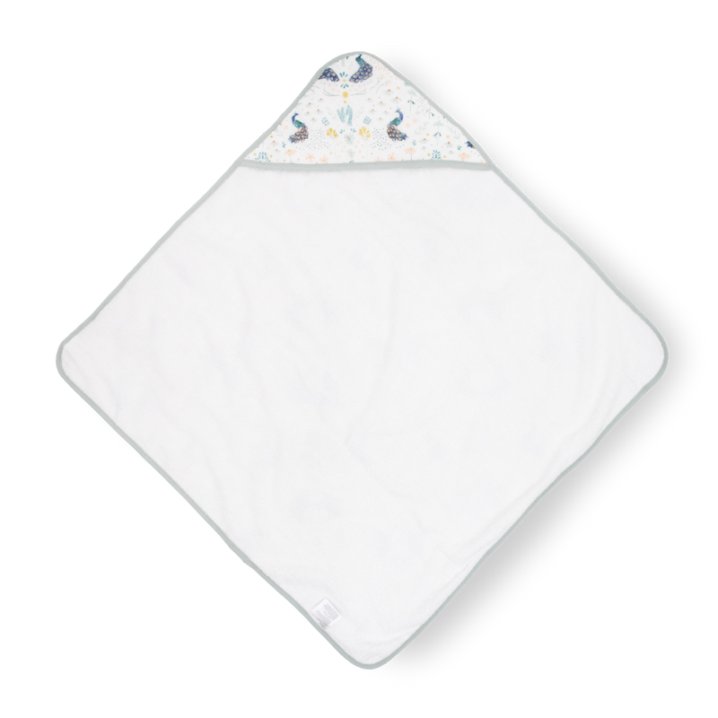 Cozy hooded baby towel by Little Unicorn, Infant Hooded Towel - Peacock, perfect for keeping infants warm after bath