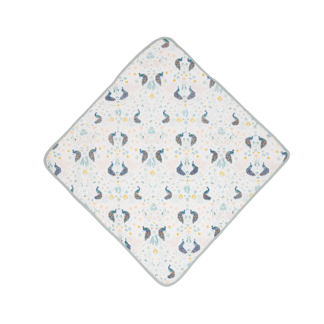 Little Unicorn Infant Hooded Towel - Peacock featuring colorful peacock design, gentle baby bath towel for newborns