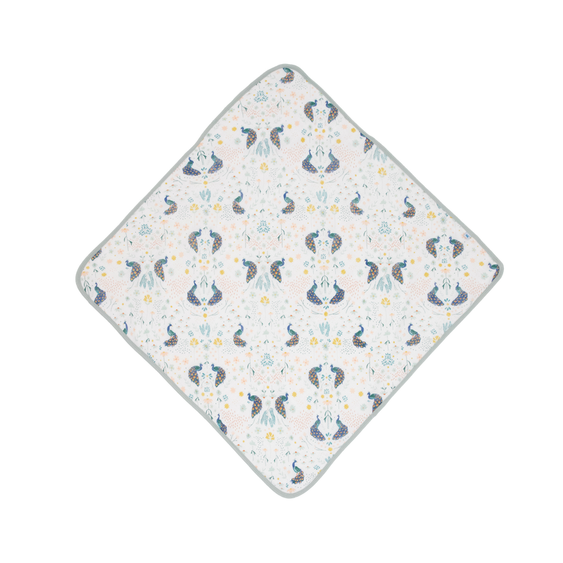 Little Unicorn Infant Hooded Towel - Peacock featuring colorful peacock design, gentle baby bath towel for newborns