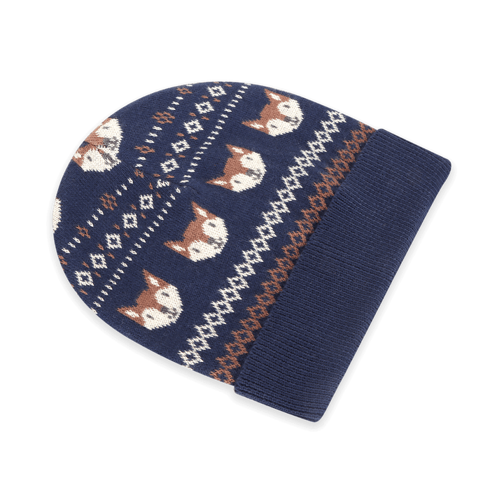 Fox Fair Isle Knit Round Baby Beanie (Organic Cotton)