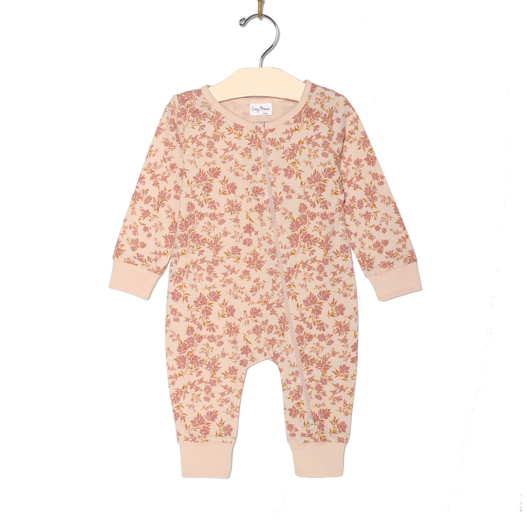 city mouse zip romper onesie in blush floral 