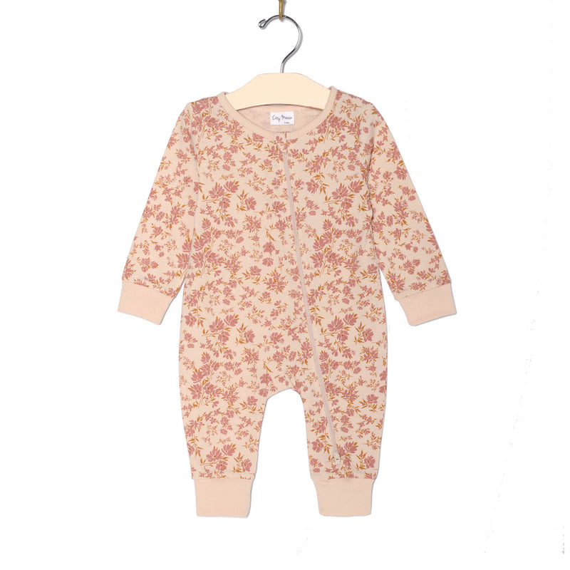 city mouse zip romper onesie in blush floral 
