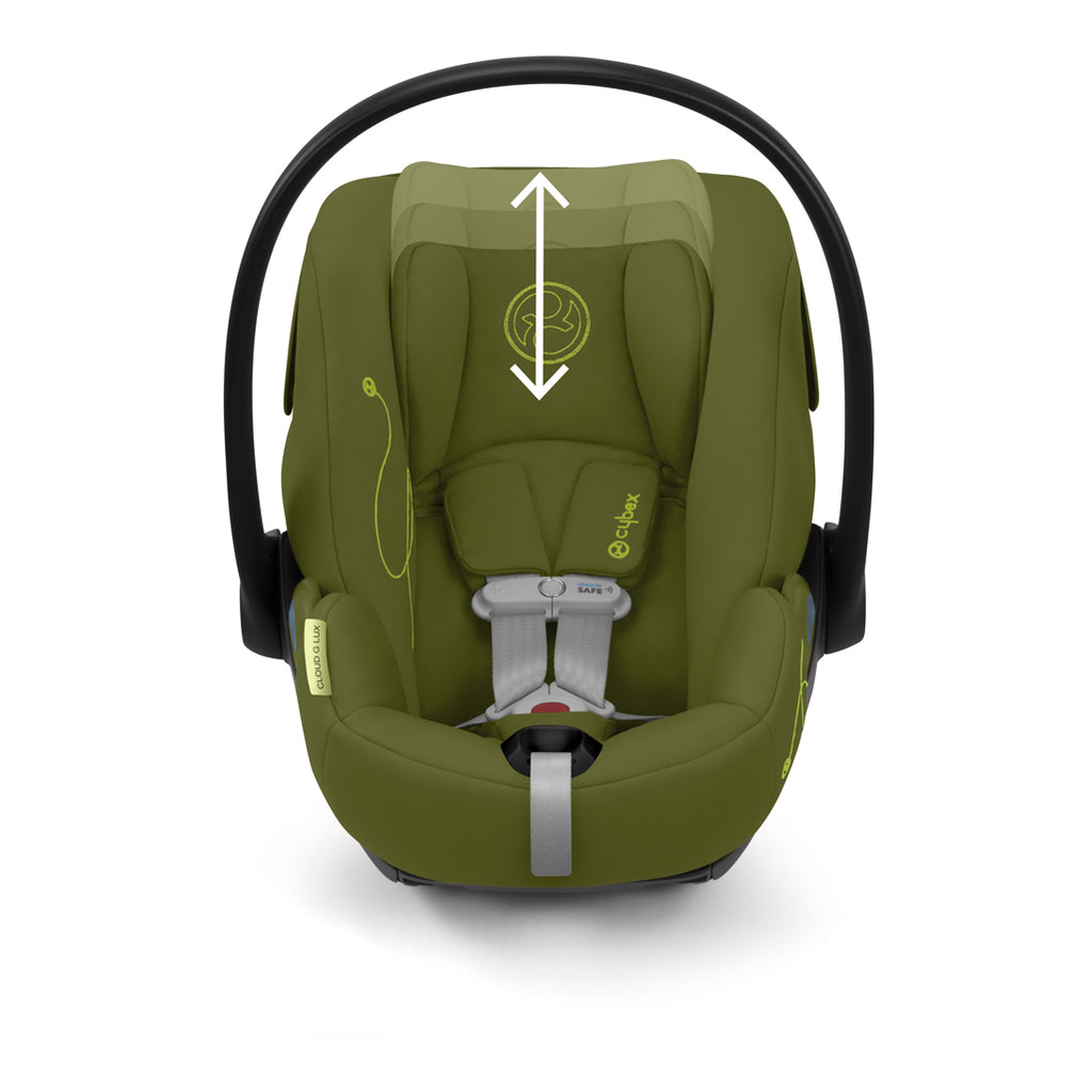 car seats infant CYBEX  Cloud G lux in green with adjustable head rest