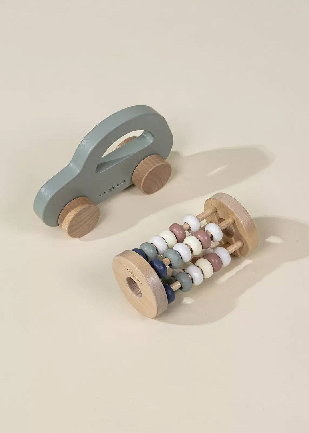 Coco Village Wooden Baby Toy Gifting Set – abacus and push car together on white background, natural wood educational toys for babies 12 months and up