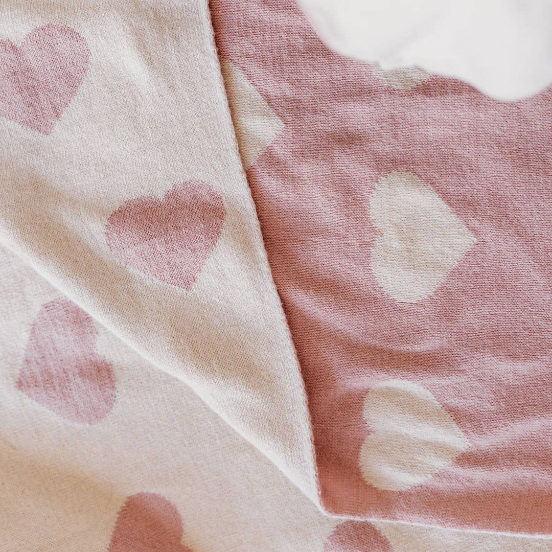 Infant baby blankets by Viverano Organics, Hearts Reversible Sweater Knit Baby Blanket with soft breathable knit