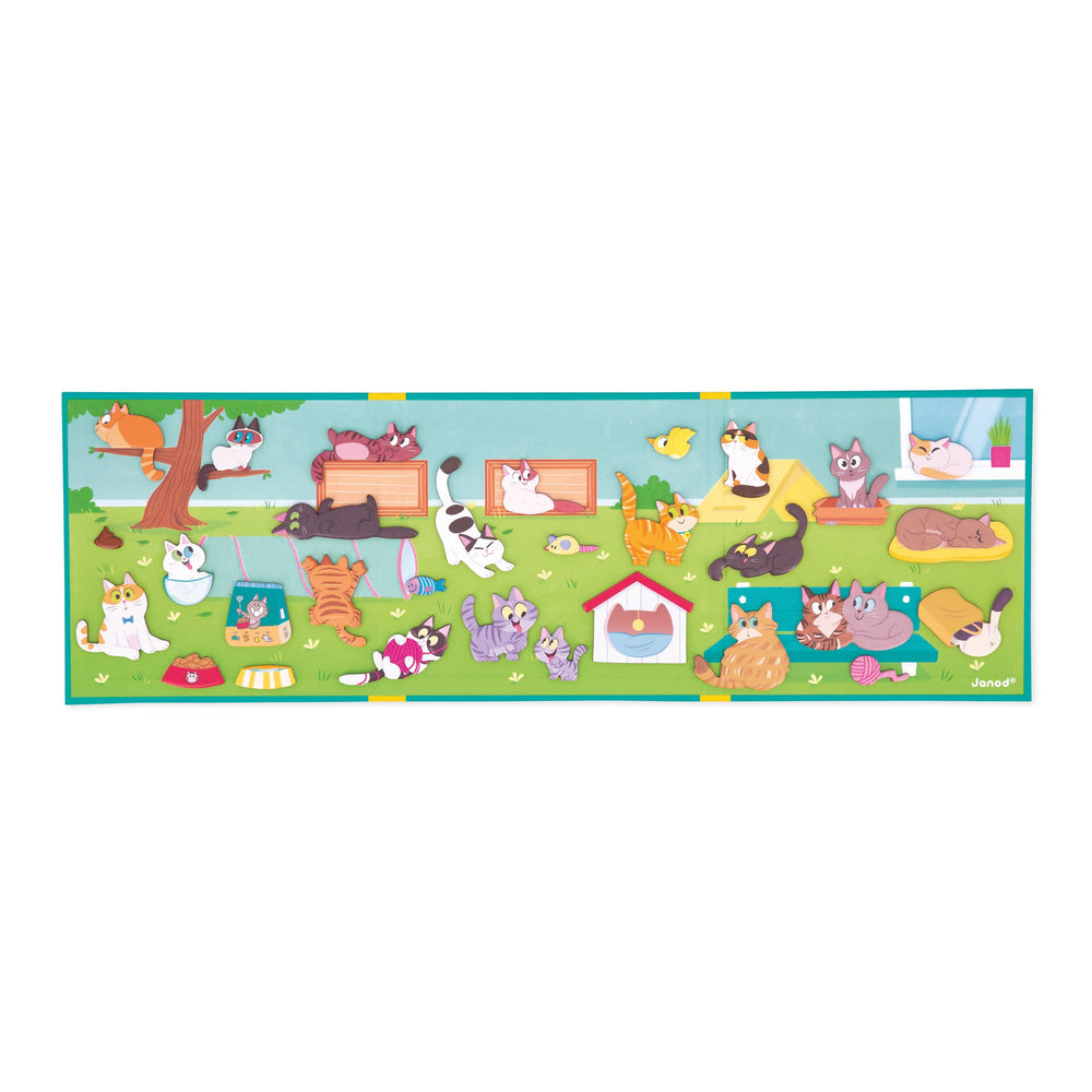 Magnet toys for kids cat family scene by Janod with tabby and kitten magnets
