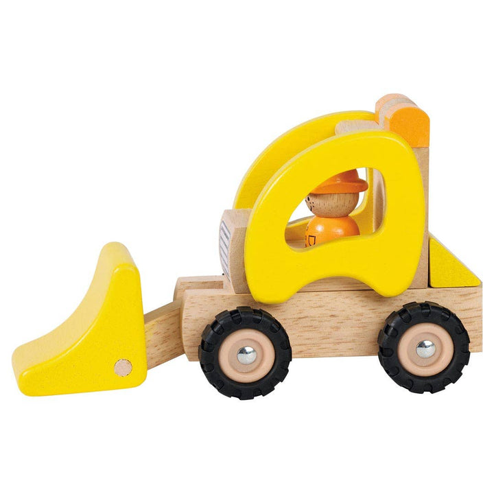 Goki wooden front loader truck toy with movable scoop