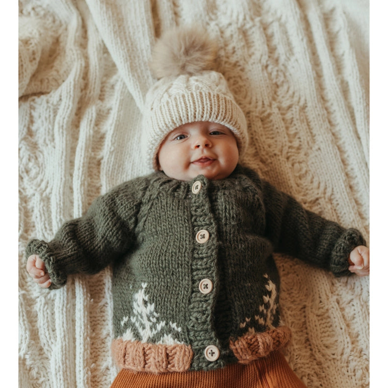 Warm and stylish, the Huggalugs Forest Cardigan Loden is a classic button up cardigan for babies and toddlers.