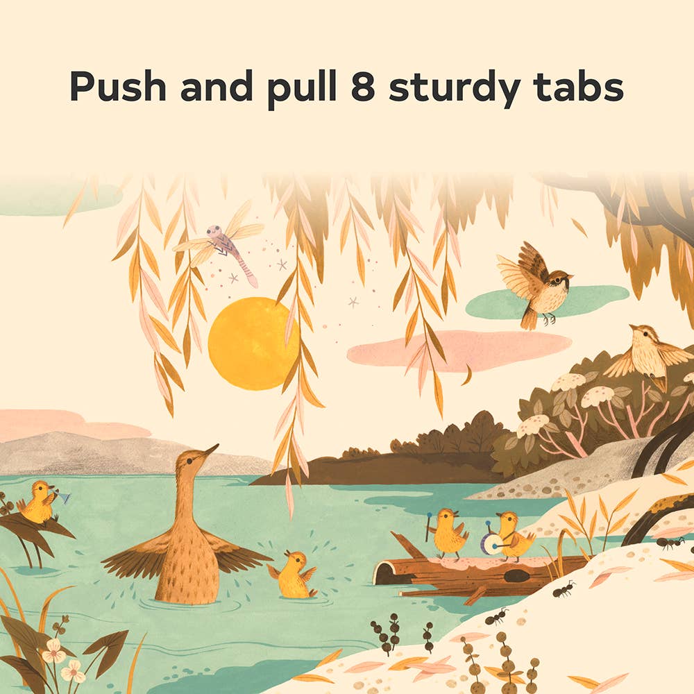 Push and pull 8 sturdy tabs featured in Sunrise Dance board book