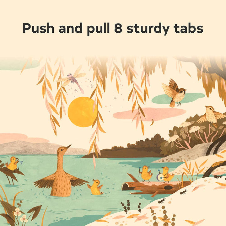 Push and pull 8 sturdy tabs featured in Sunrise Dance board book