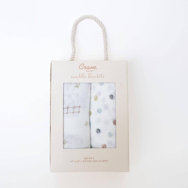 packaging of organic cotton large new born crane baby farmhouse swaddle 