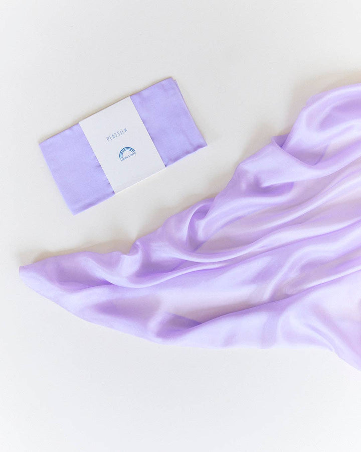 Flat lay of a lavender Solid Color Playsilk scarf, Sarah's Silks, a top pick for pretend play