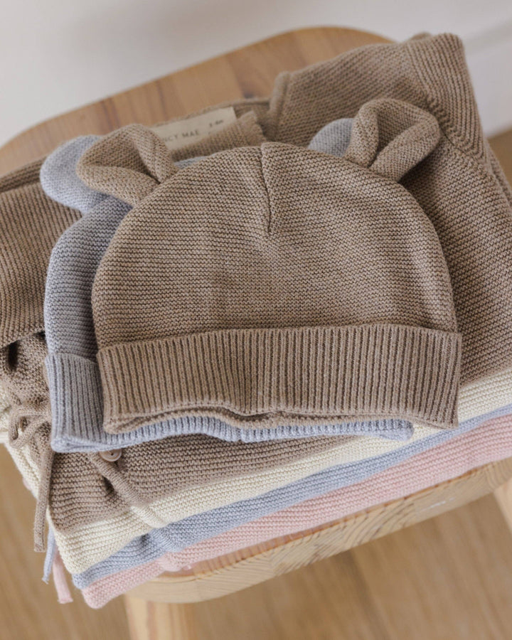 Baby Bear Beanie || Heathered Dusty Blue