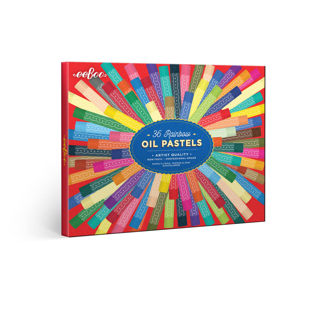eeBoo Rainbow 36 Oil Pastels in colorful sliding hardcover gift box for artists ages 5+