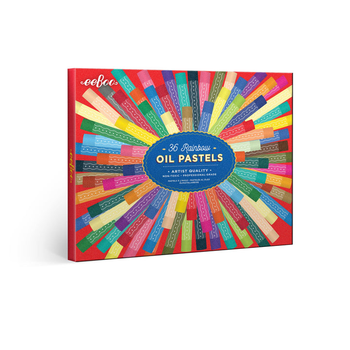 eeBoo Rainbow 36 Oil Pastels in colorful sliding hardcover gift box for artists ages 5+