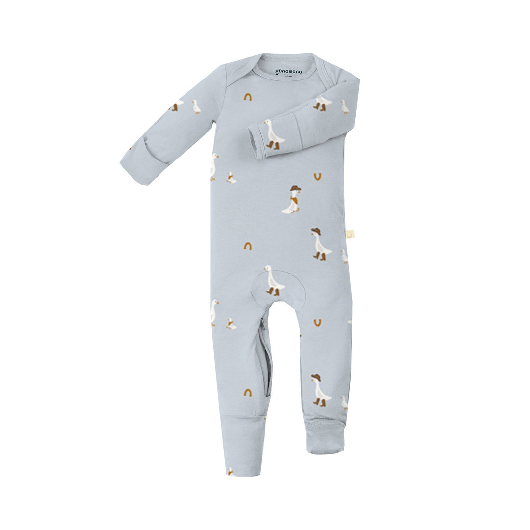 Gunamuna Convertible Baby Pajamas in Cowboy Goose, cozy baby pajamas for nighttime.