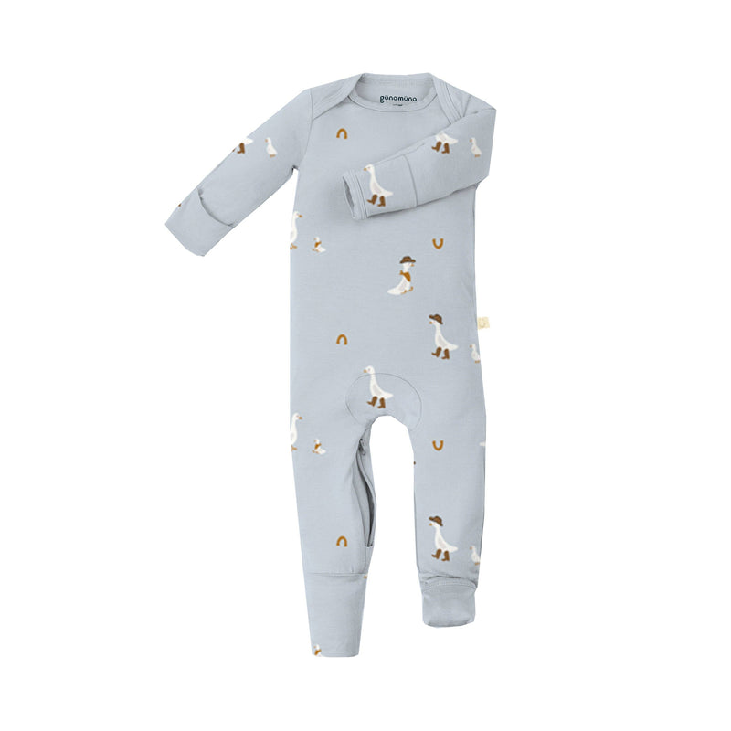 Gunamuna Convertible Baby Pajamas in Cowboy Goose, cozy baby pajamas for nighttime.