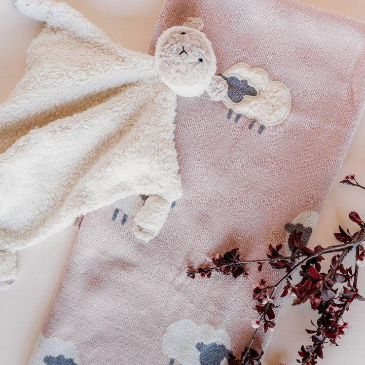 Shop baby blankets online from Viverano Organics, Woolly Lamb 3D Organic Cotton Jacquard Knit Baby Blanket cozy texture